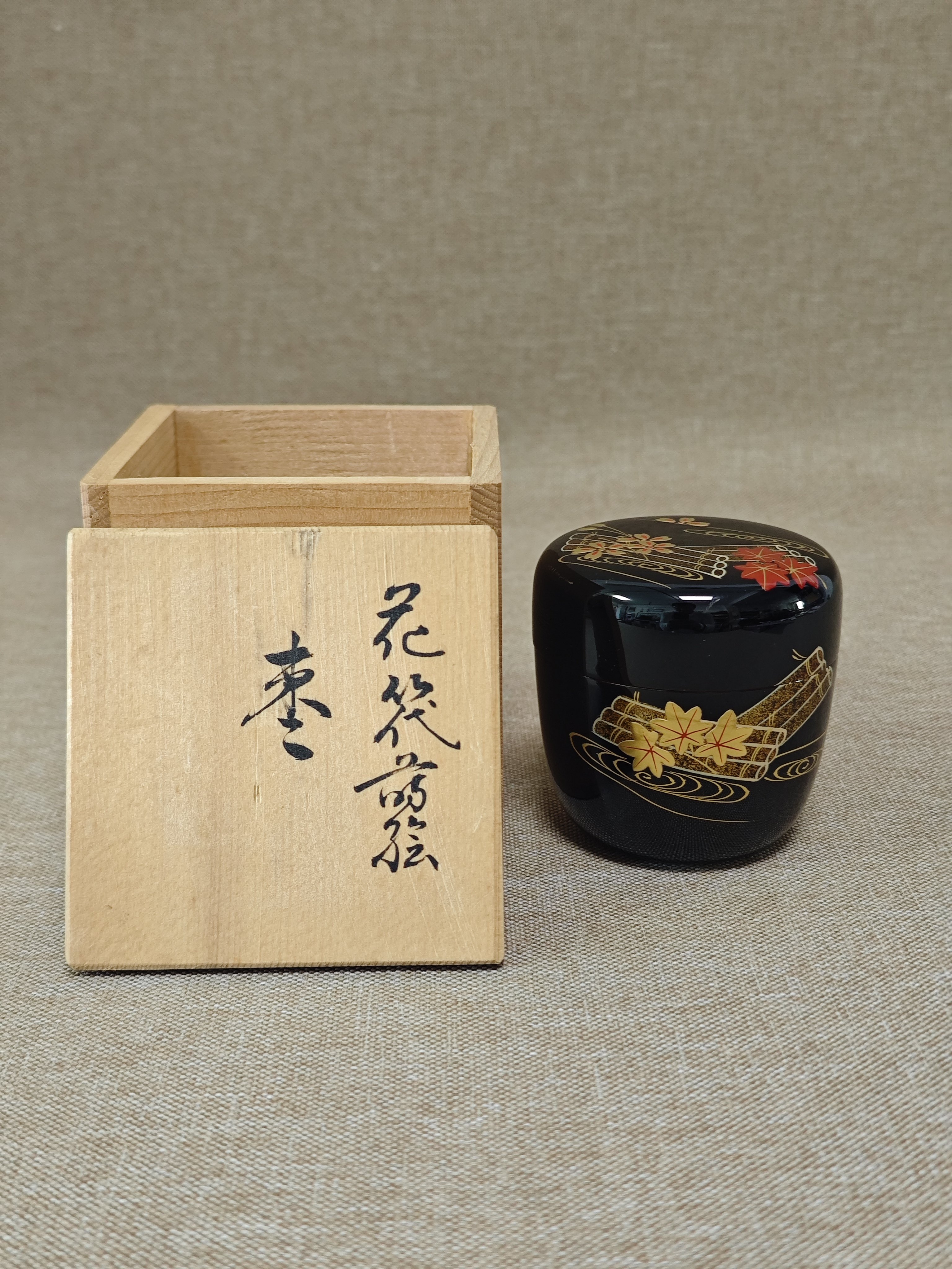 日本进口中古全新正品手工金莳绘木胎漆器茶枣茶入茶道具