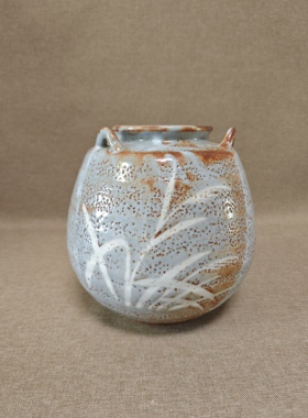 日本进口中古瓷器正品志野烧正峰作手工陶制挂釉花瓶花器