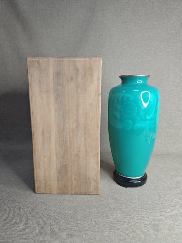 特价日本中古全新正品七宝烧铜胎绿釉花瓶花器2863g（微瑕疵）