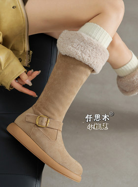 加绒长筒靴女冬季雪地靴大码粗腿