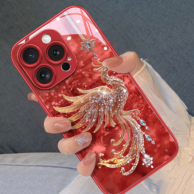 火凤小熊猫安可拉红钻石凤适用苹果16手机壳iphone16promax新款16pro网红15中国风14春节15promax吉祥13红色1
