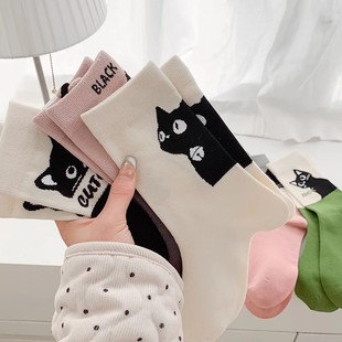 宝藏猫咪春夏纯棉来招财手包 黑夜中 5双装