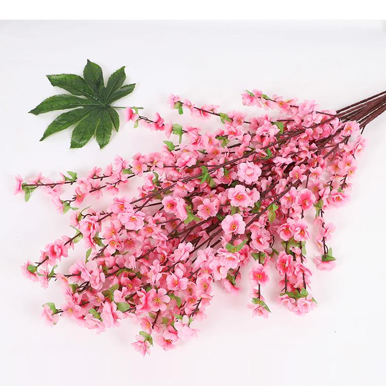 仿真桃花枝假花装饰树木樱花枝室内客厅落地塑料摆件婚庆单枝绢花