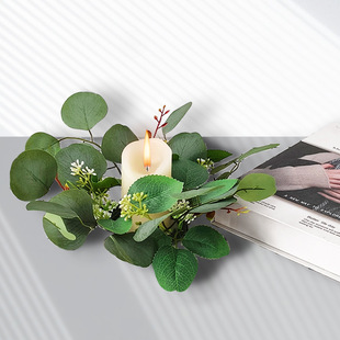尤加利叶烛台花环婚礼家装户外摄影道具橱窗圣诞浪漫氛围跨境尤加