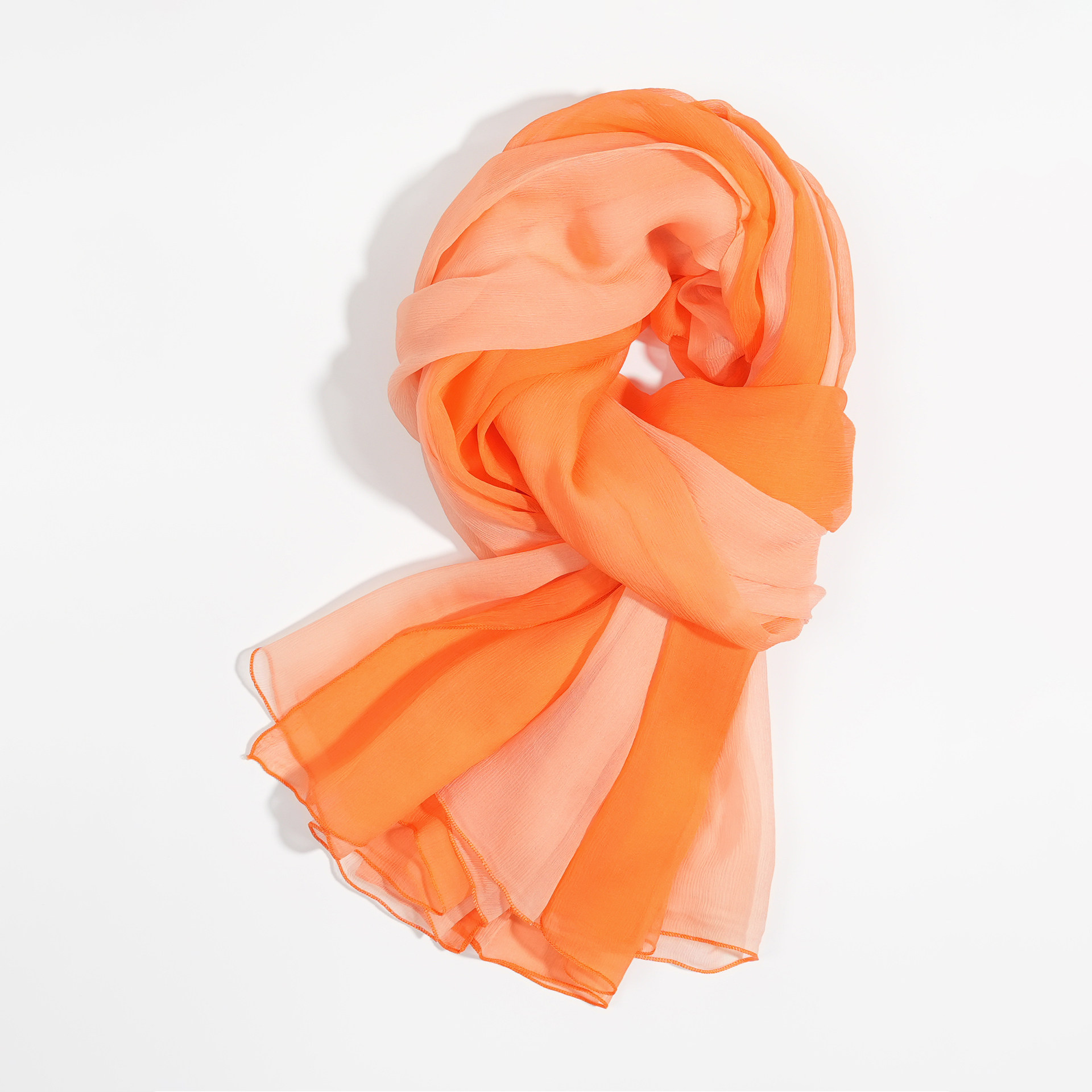 橙色纯色渐变真丝顺纡绉100%桑蚕丝长丝巾围巾春秋夏季薄款女百搭