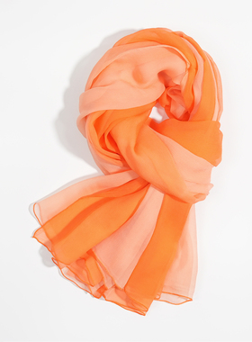 橙色纯色渐变真丝顺纡绉100%桑蚕丝长丝巾围巾春秋夏季薄款女百搭