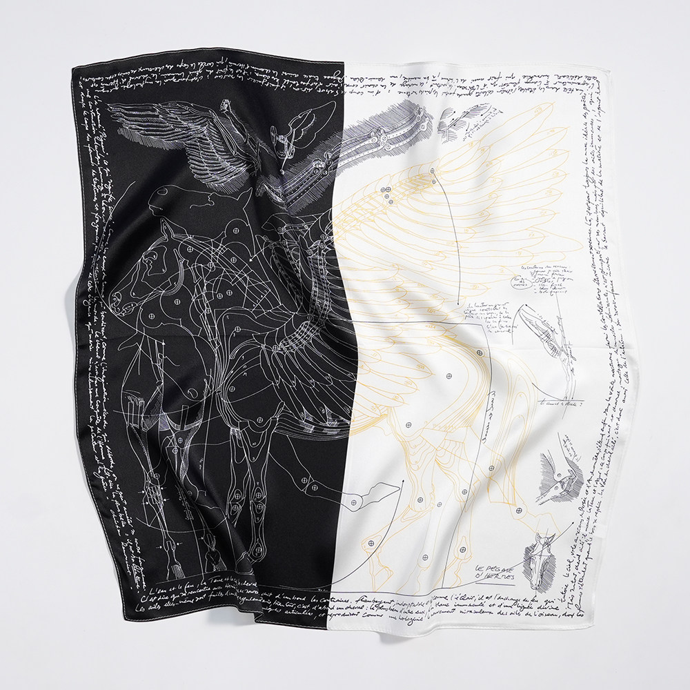 黑白飞马53cm真丝素绉缎小方巾100%桑蚕丝薄款女小丝巾春夏季百搭