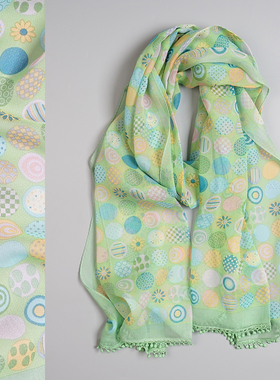 绿色圆点波点100%桑蚕丝薄款真丝丝巾纱巾春秋季女款妈妈中年丝绸