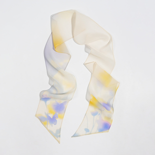 斜角飘带巾100%桑蚕丝长丝巾春秋夏季 女 真丝乔其窄版 渐变蝴蝶薄款