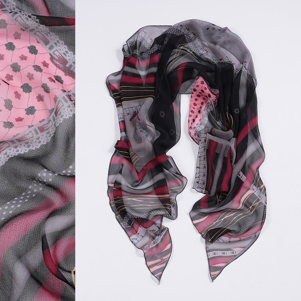 黑色斜角巾不对称丝巾薄款真丝乔其纱巾100%桑蚕丝围巾春夏秋季女