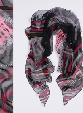 黑色斜角巾不对称丝巾薄款真丝乔其纱巾100%桑蚕丝围巾春夏秋季女