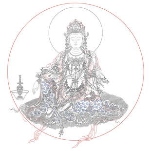 法海寺水月观音白描底稿工笔画人物线稿壁画菩萨实物打印稿临摹稿