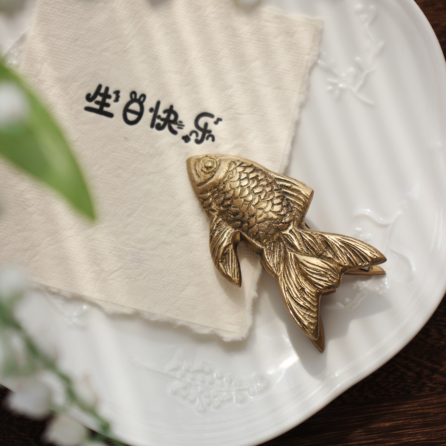 印度进口黄铜复古手账夹票据书信件夹子中古vintage金鱼摆拍道具