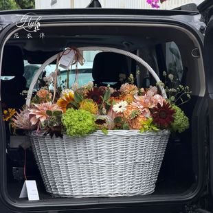 手工超大ins风编织仿藤花篮手提篮子田园创意藤编 7天左右发货