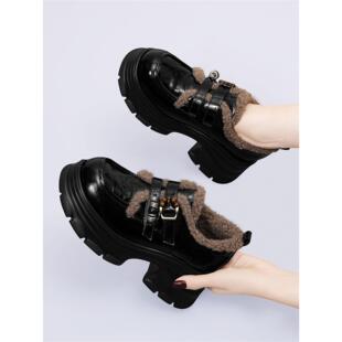 厚底乐福鞋女2025新款通勤百搭鞋子加绒英伦风小皮鞋女款秋季单鞋