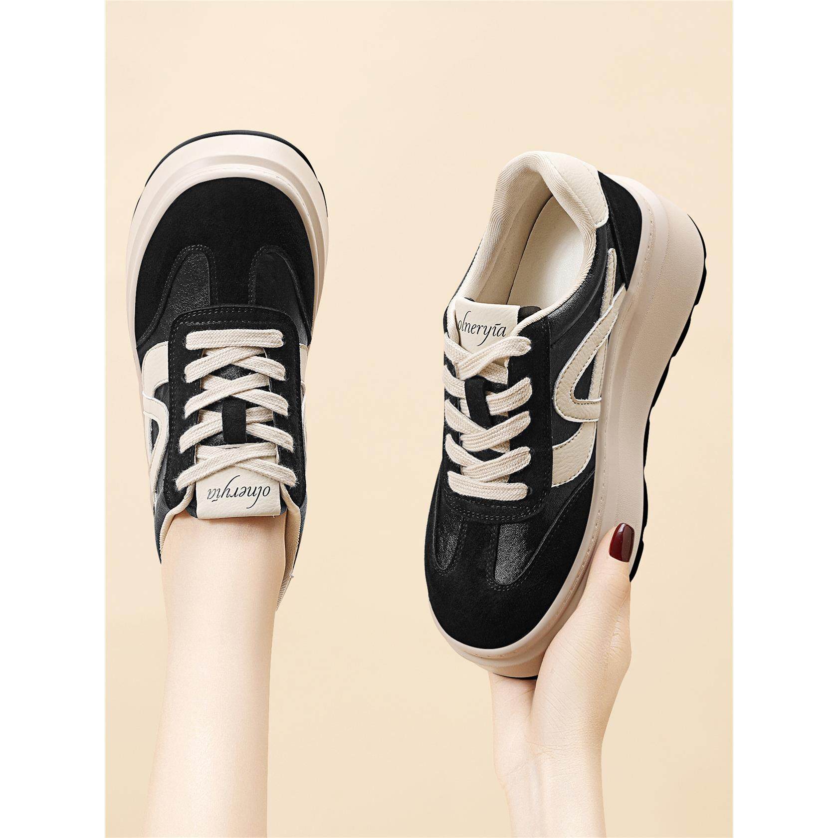 厚底松糕板鞋女款2025新款秋季增高女鞋百搭运动休闲德训鞋,女鞋,深口单鞋,淘宝优惠券,粉丝福利购,淘宝优惠卷