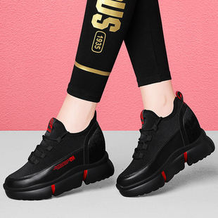 黑色运动鞋女款春秋季2025年新款内增高小个子厚底妈妈休闲老爹鞋