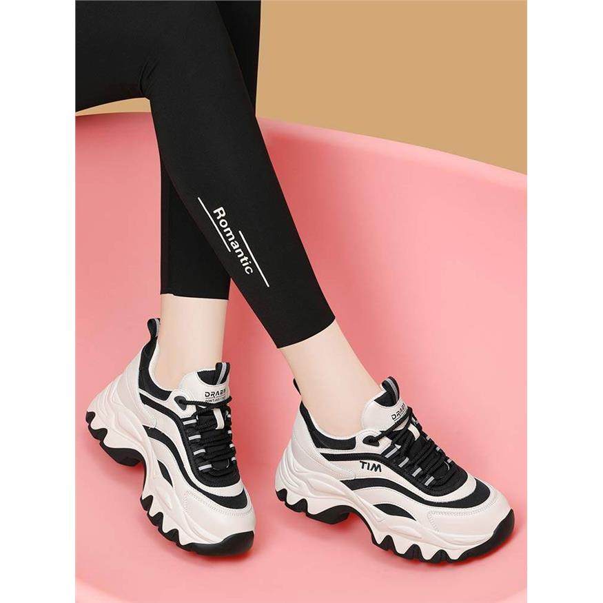 品牌真皮厚底老爹鞋女2025新款春秋季软底不累脚运动休闲鞋子百搭