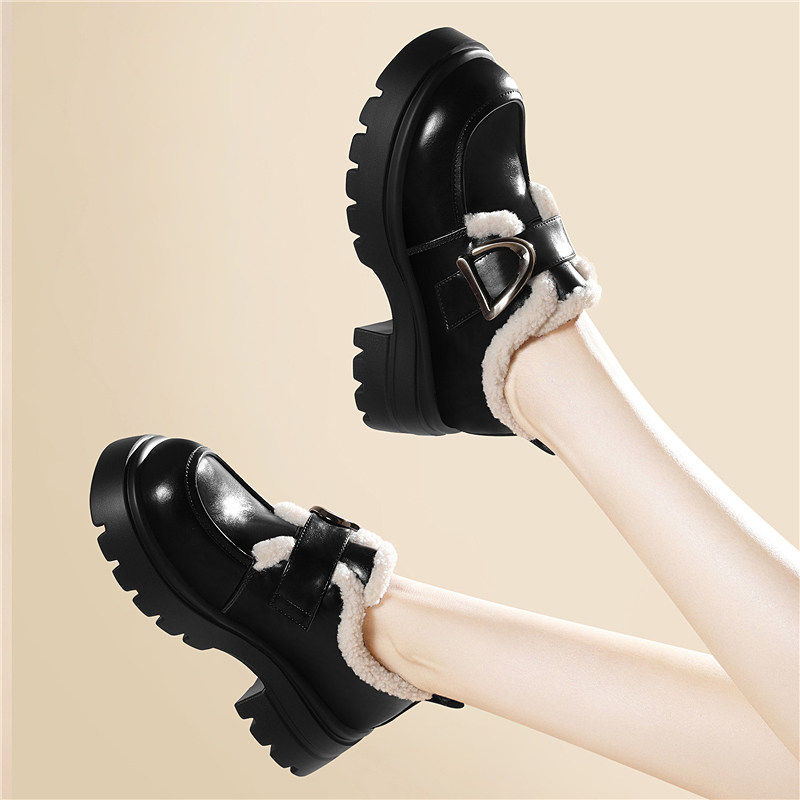 真皮厚底乐福鞋女2025冬新款棕色小皮鞋加绒保暖英伦风棉鞋毛毛鞋,女鞋,乐福鞋（豆豆鞋）,淘宝优惠券,粉丝福利购,淘宝优惠卷