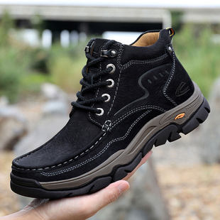 德国骆驼动感休闲高筒皮鞋男冬季棉鞋加绒保暖雪地靴真皮户外男鞋