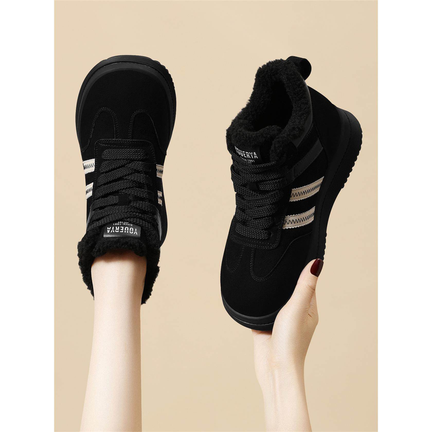 季棉鞋女真皮短靴防滑马丁靴女款加绒加厚皮毛一体羊毛雪地靴女