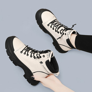 真皮厚底马丁靴女款2025新款英伦风复古靴子配裙子短靴女运动鞋潮