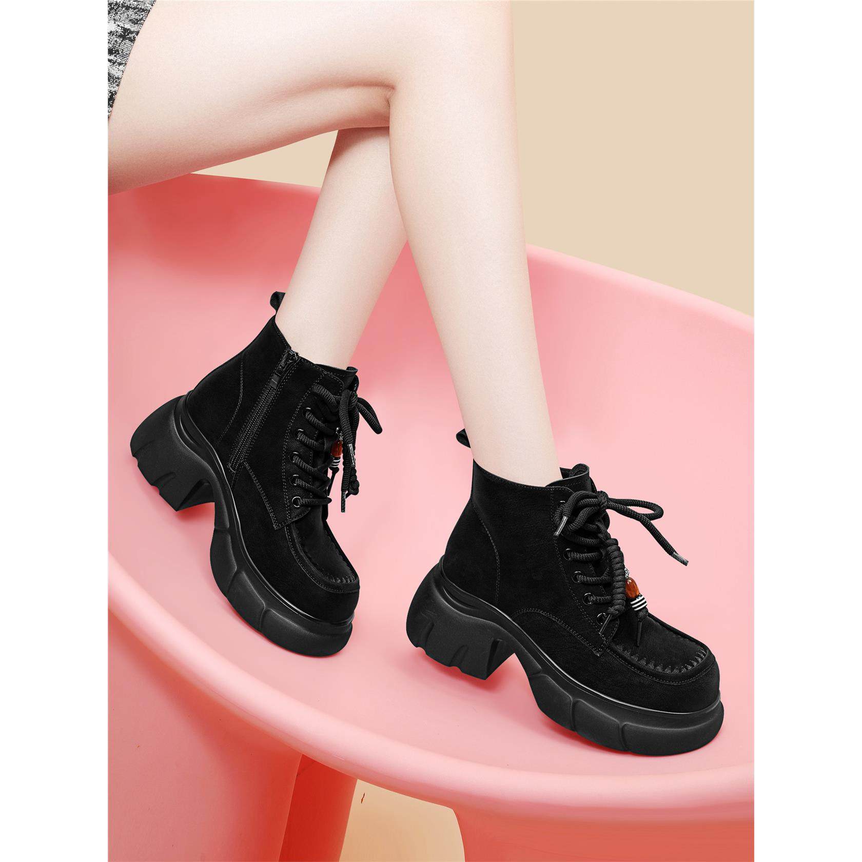 金丝兔松糕马丁靴2025秋冬新款系带高帮圆头短筒女靴子短靴棉靴女,女鞋,马丁靴,淘宝优惠券,粉丝福利购,淘宝优惠卷