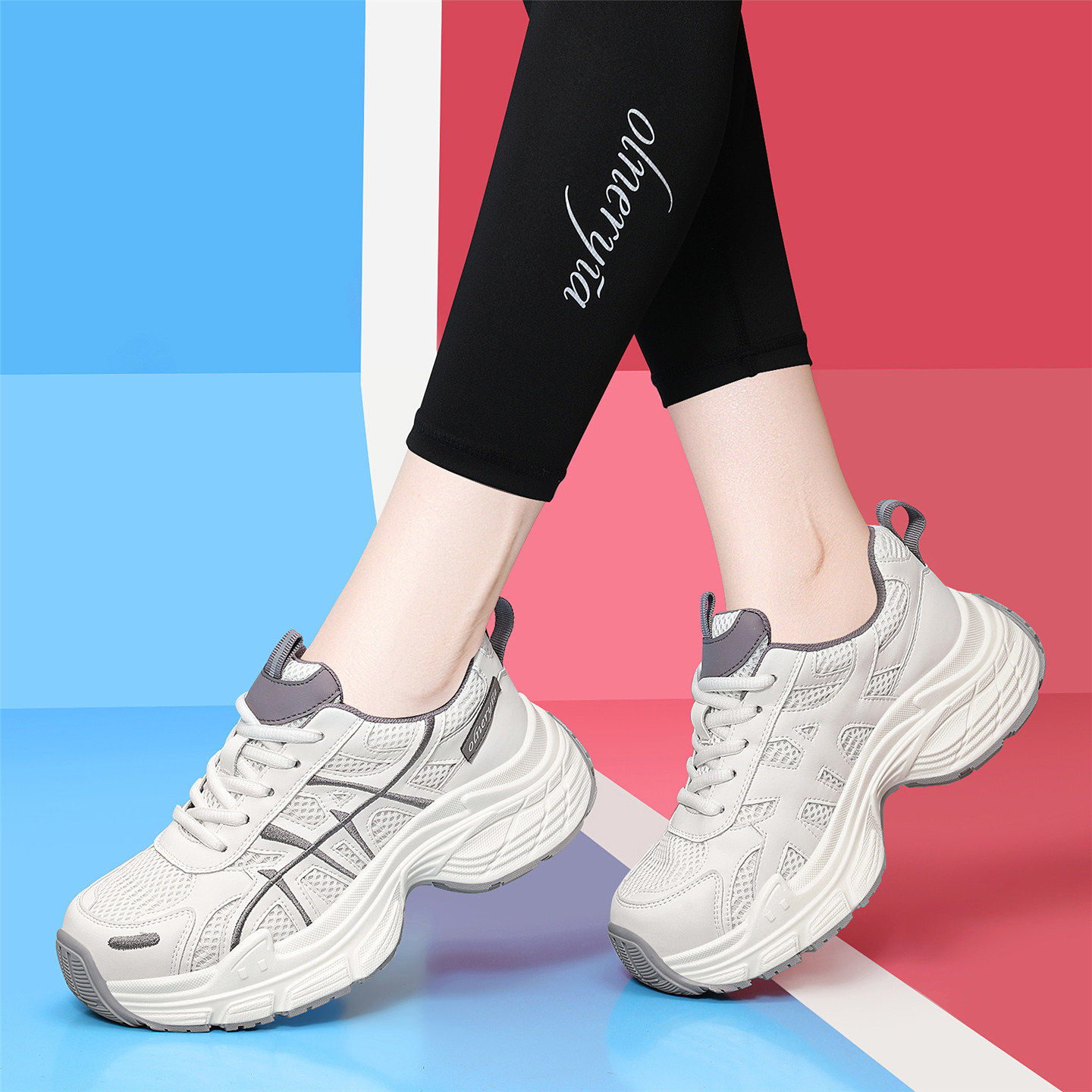 厚底真皮老爹鞋女2026春秋新款网面运动休闲鞋轻便百搭舒适女跑鞋,女鞋,时尚休闲鞋,淘宝优惠券,粉丝福利购,淘宝优惠卷