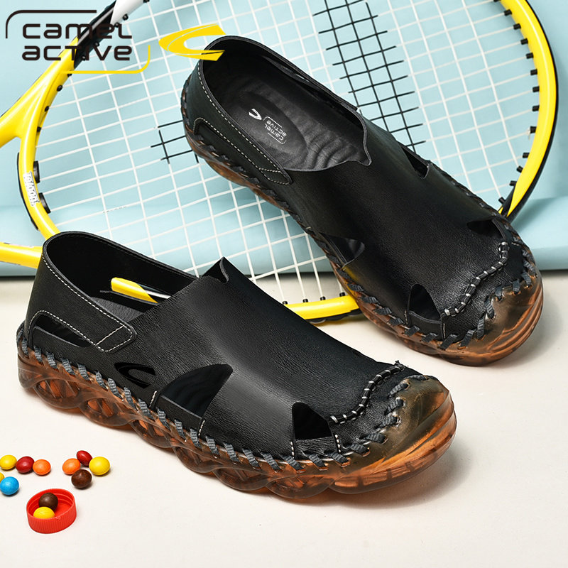 德国骆驼动感凉鞋男新款真皮包头凉鞋潮流沙滩鞋洞洞外穿个性