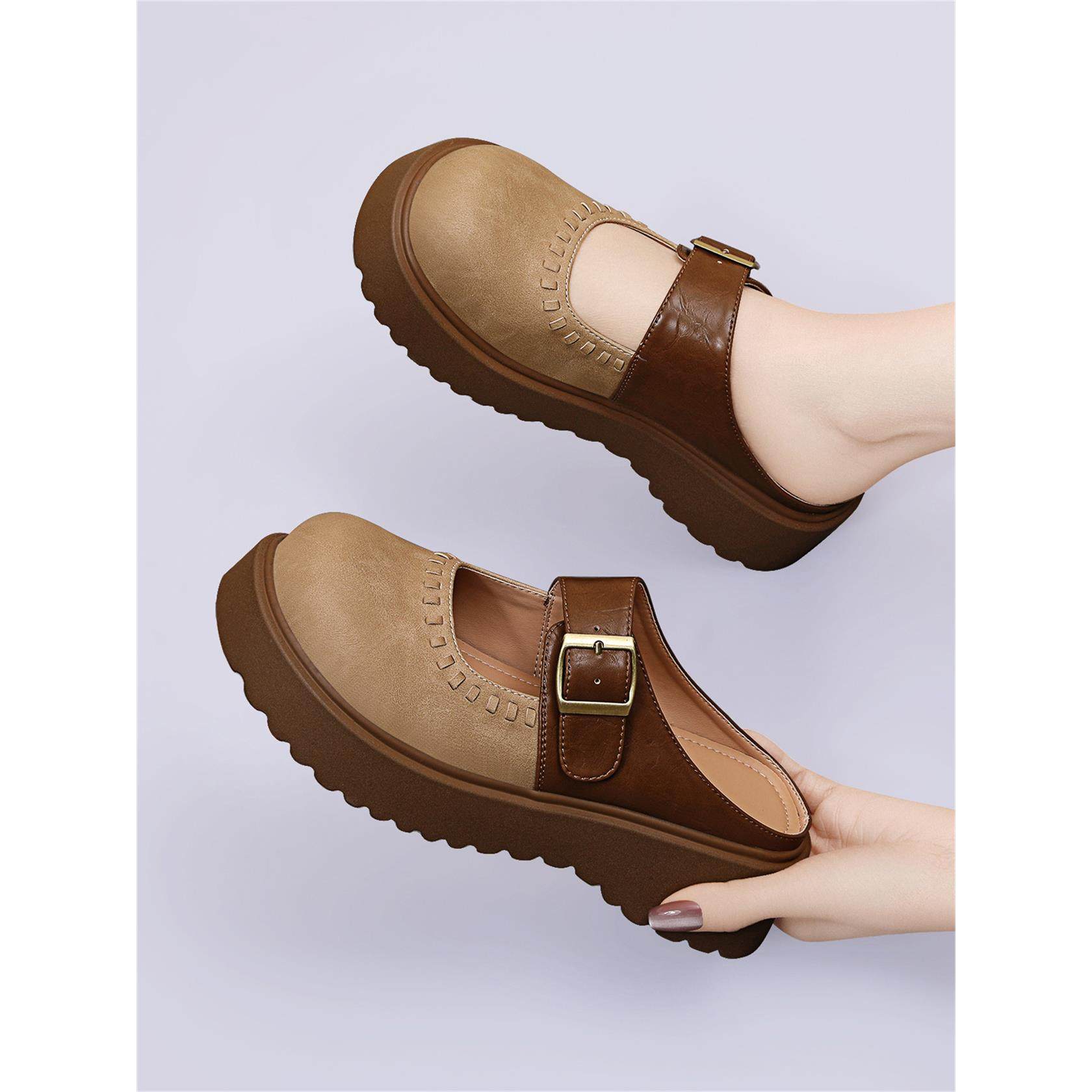 2026新款早春季厚底勃肯鞋女外穿包头半拖鞋复古皮带扣增高包头鞋,女鞋,勃肯鞋/软木鞋,淘宝优惠券,粉丝福利购,淘宝优惠卷