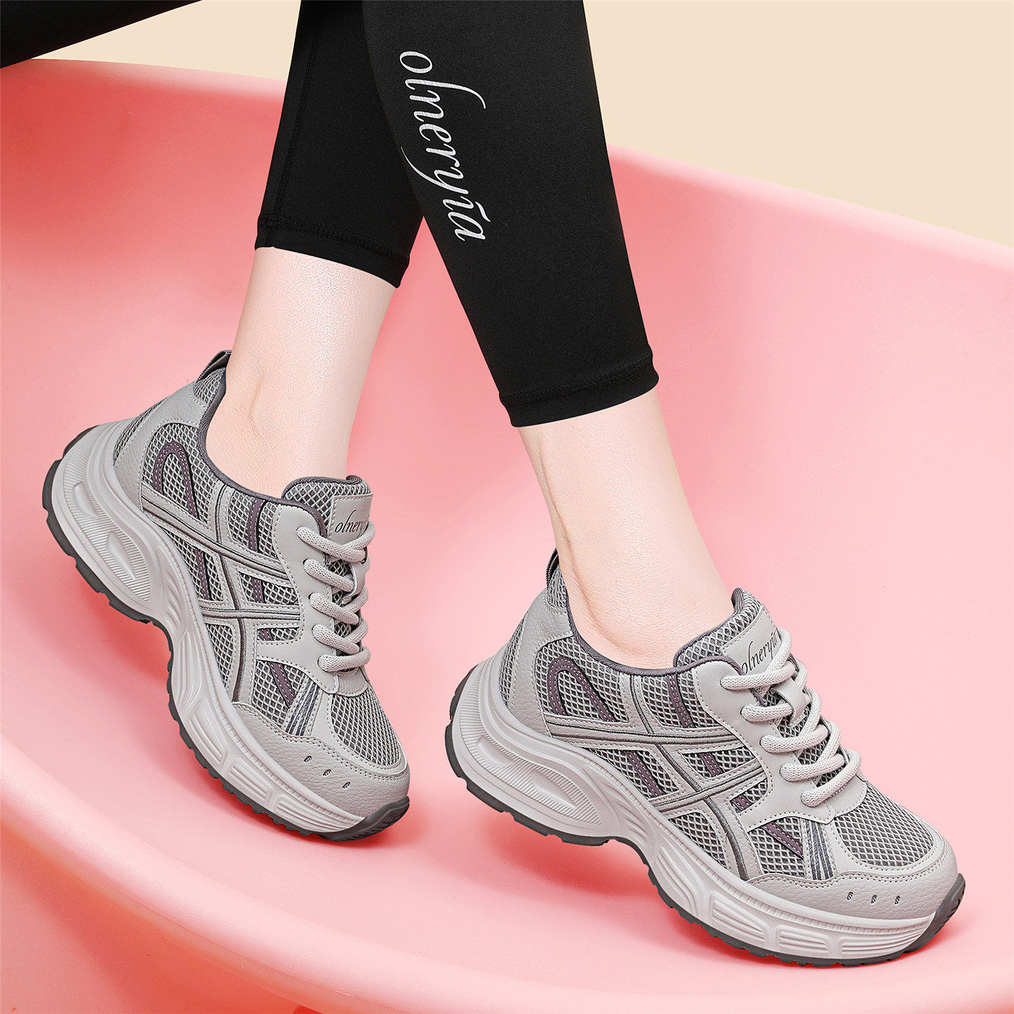 休闲风网面老爹鞋2026春夏女新款厚底增高透气百搭轻便时尚运动鞋,女鞋,老爹鞋,淘宝优惠券,粉丝福利购,淘宝优惠卷