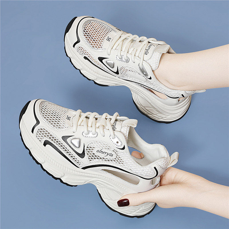 真皮包头洞洞凉鞋女2025年夏季新款老爹鞋厚底镂空休闲运动鞋平底,女鞋,时装凉鞋,淘宝优惠券,粉丝福利购,淘宝优惠卷