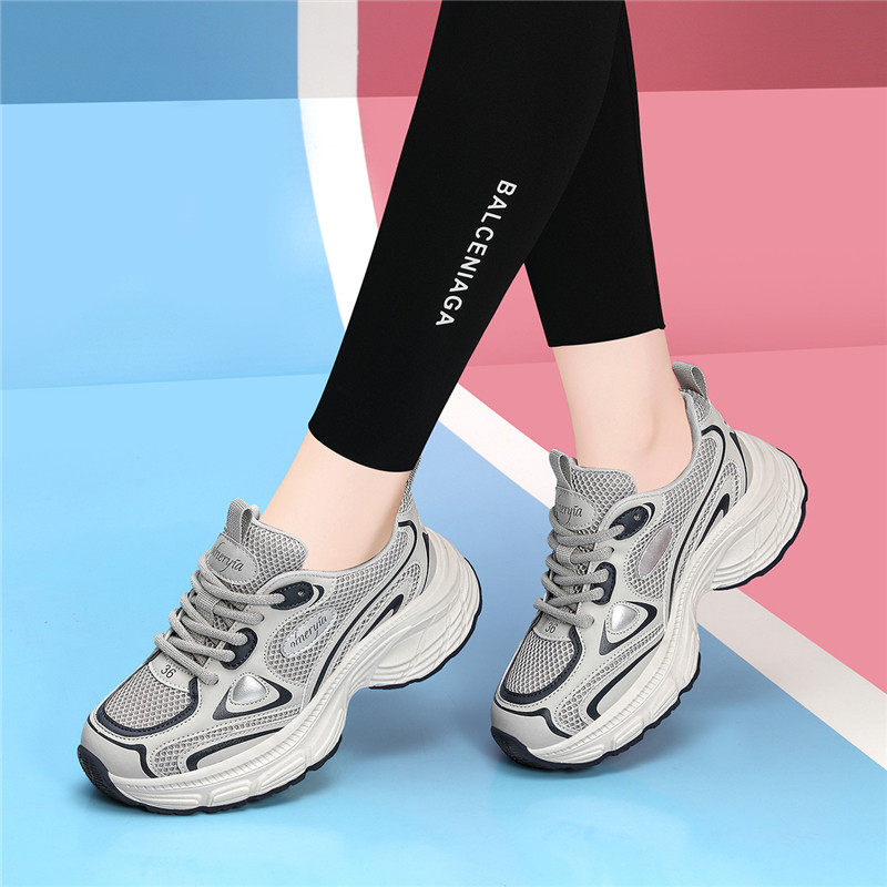 真皮网面透气厚底老爹鞋ins潮女2025春秋夏季百搭轻便运动休闲鞋,女鞋,时尚休闲鞋,淘宝优惠券,粉丝福利购,淘宝优惠卷