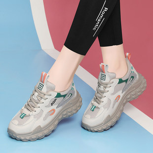 2025年春夏款真皮老爹鞋厚底增高妈妈运动跑步鞋轻便舒适透气单鞋