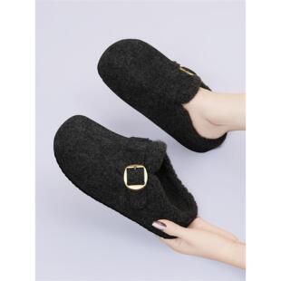 5CM增高版！厚底加绒勃肯鞋女2025新款冬季保暖毛毛棉鞋包头半拖
