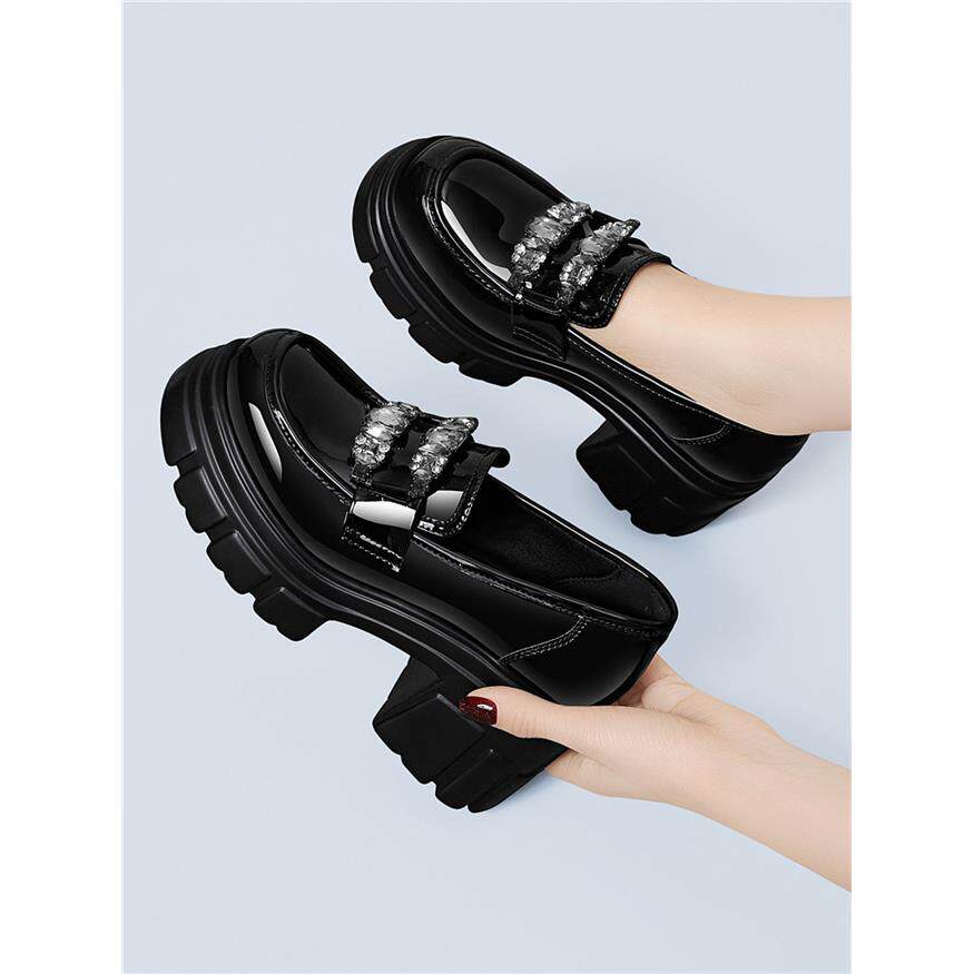 8cm厚底增高小皮鞋女2025年秋季新款小个子松糕女鞋英伦风乐福鞋