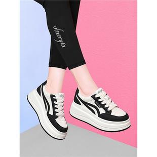 真皮小白鞋厚底板鞋女黑白熊猫鞋2025新款秋季增高百搭运动休闲鞋