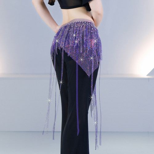 舞娘星棱细闪烫钻臀巾长流苏腰链