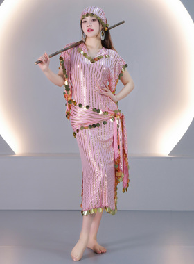 舞娘埃及款袍子Saidi藤杖舞民俗baladi手工亮片烫金条纹短袍艳后