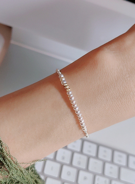 珠光映霞  990碎银子天然珍珠包金珠手链女闺蜜简约礼物细款