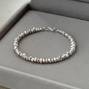 流光碎银  990足银锤纹碎银珠手链女实心小众设计款简约通勤百搭