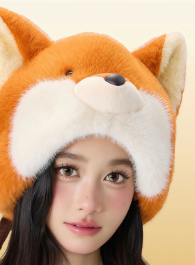 火红狐狸护立体耳套头帽子