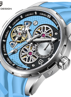 新款PAGANI伯佳尼自动机械手表男镂空机芯夜光氟橡胶腕表PD-YS022