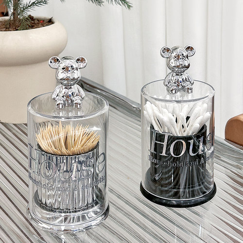 轻奢小熊牙签盒防尘防潮透明可视