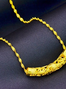 18K黄金色弯管图腾坠链时尚气质女款不掉色合金项链送妈妈饰品