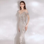 一半盛装 高级感高贵轻奢宴主持人鱼尾礼服裙 吊带晚礼服女2026新款