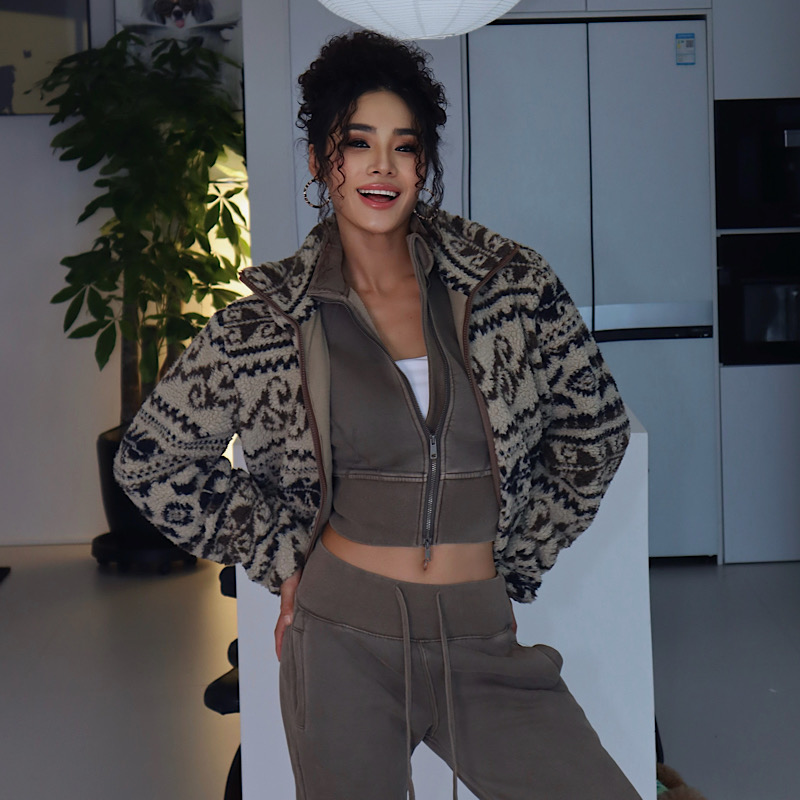 【美式羊羔毛外套】复古美式复古立领羊羔毛棉服拉链外套女冬季