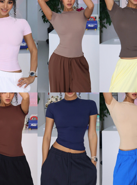 【欧美风贴身上衣】修身显瘦短袖上衣高弹轻薄运动健身服