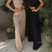 studio欧美长裤 裤 垂坠阔腿裤 女运动健身松紧裤 子 宽松休闲裤 akiyo