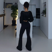 跑步运动喇叭裤 高腰缩褶微喇显瘦长裤 STUDIO欧美瑜伽喇叭裤 AKIYO